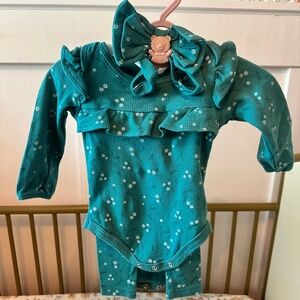 Teal Floral Baby Onesie with Headband